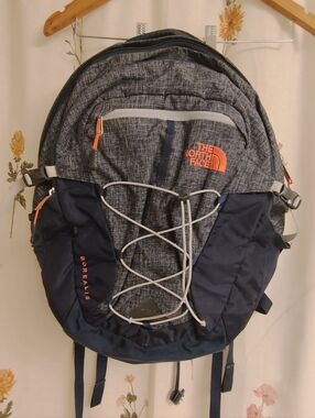 The North Face Borealis Backpack - Heather Gray & Navy with Orange Accents